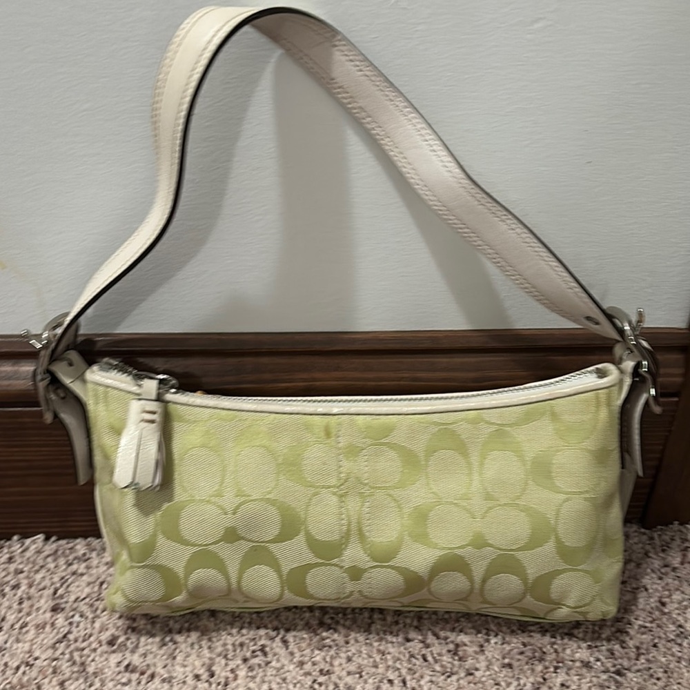 Coach Light Green and Cream Shoulder Bag
